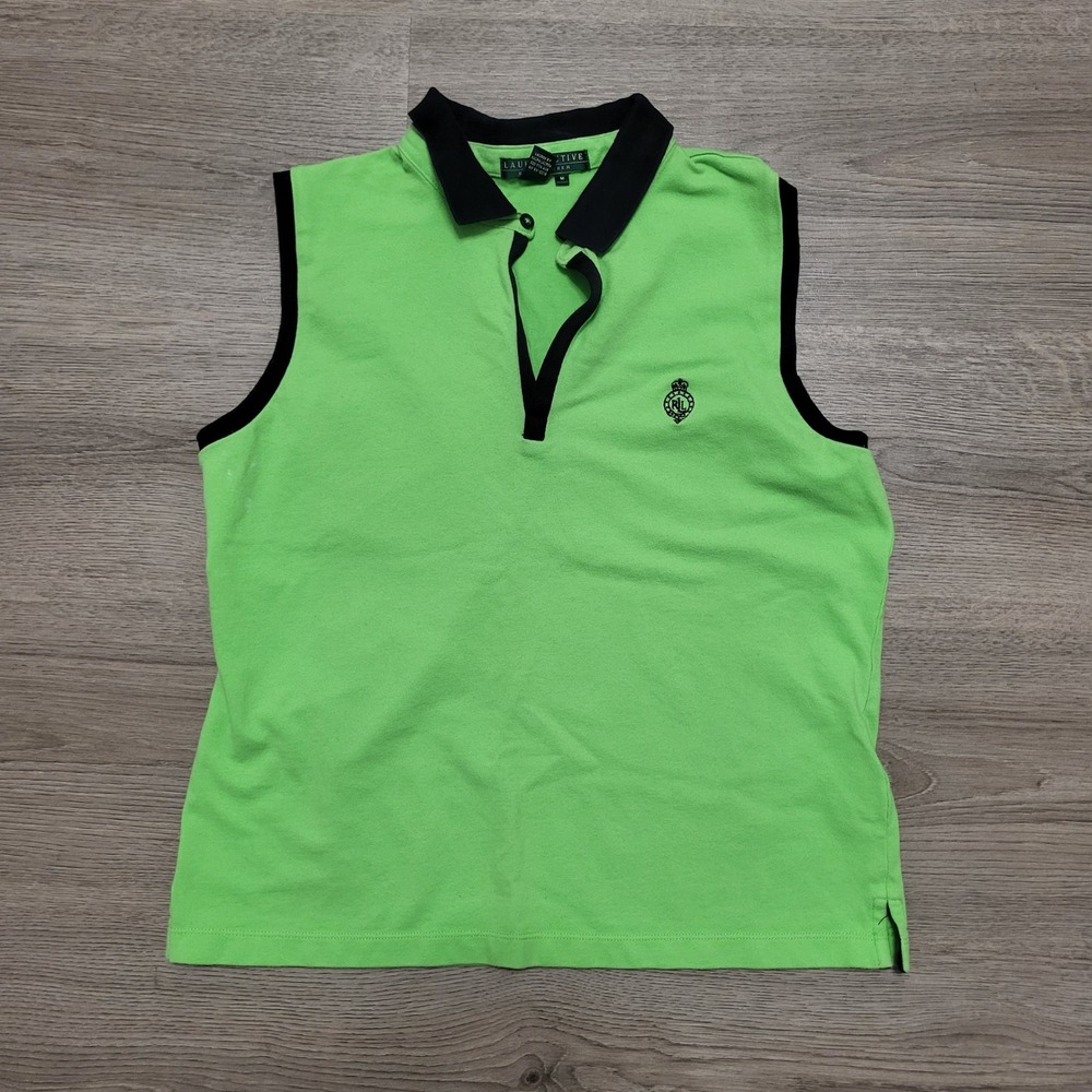 Lauren Active‎ Ralph Lauren Green Sleeveless Polo Shirt Womens Medium RL Crest